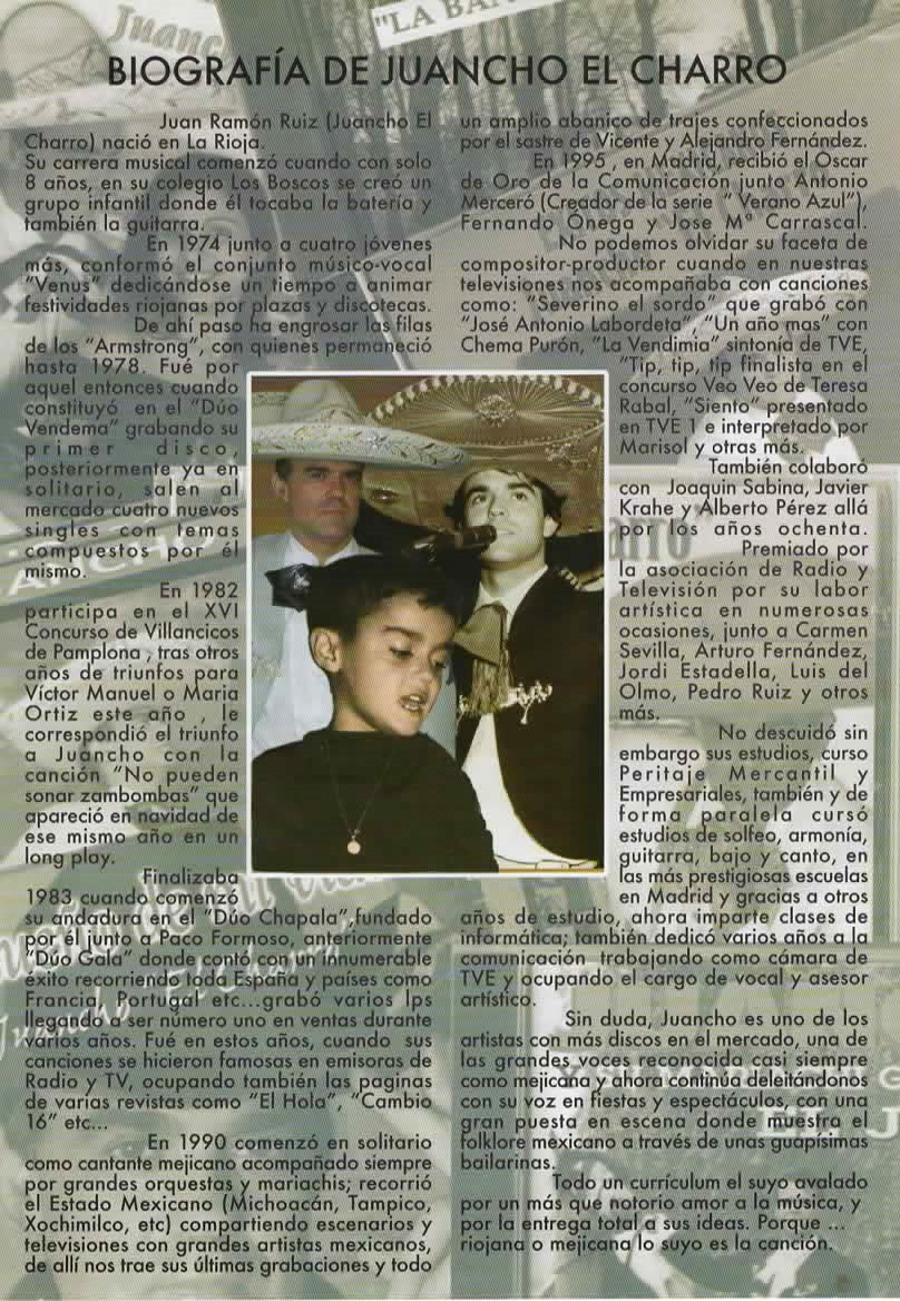 Cartel biográfico de Juancho Ruiz El Charro para prensa y agencias